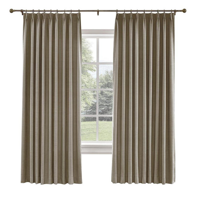 TWOPAGES 52 W x 96 L inch Pinch Pleated Curtain Room Darkening Linen Drapery for Bedroom Living Room Theater Patio Door (1 Panel),Taupe Grey