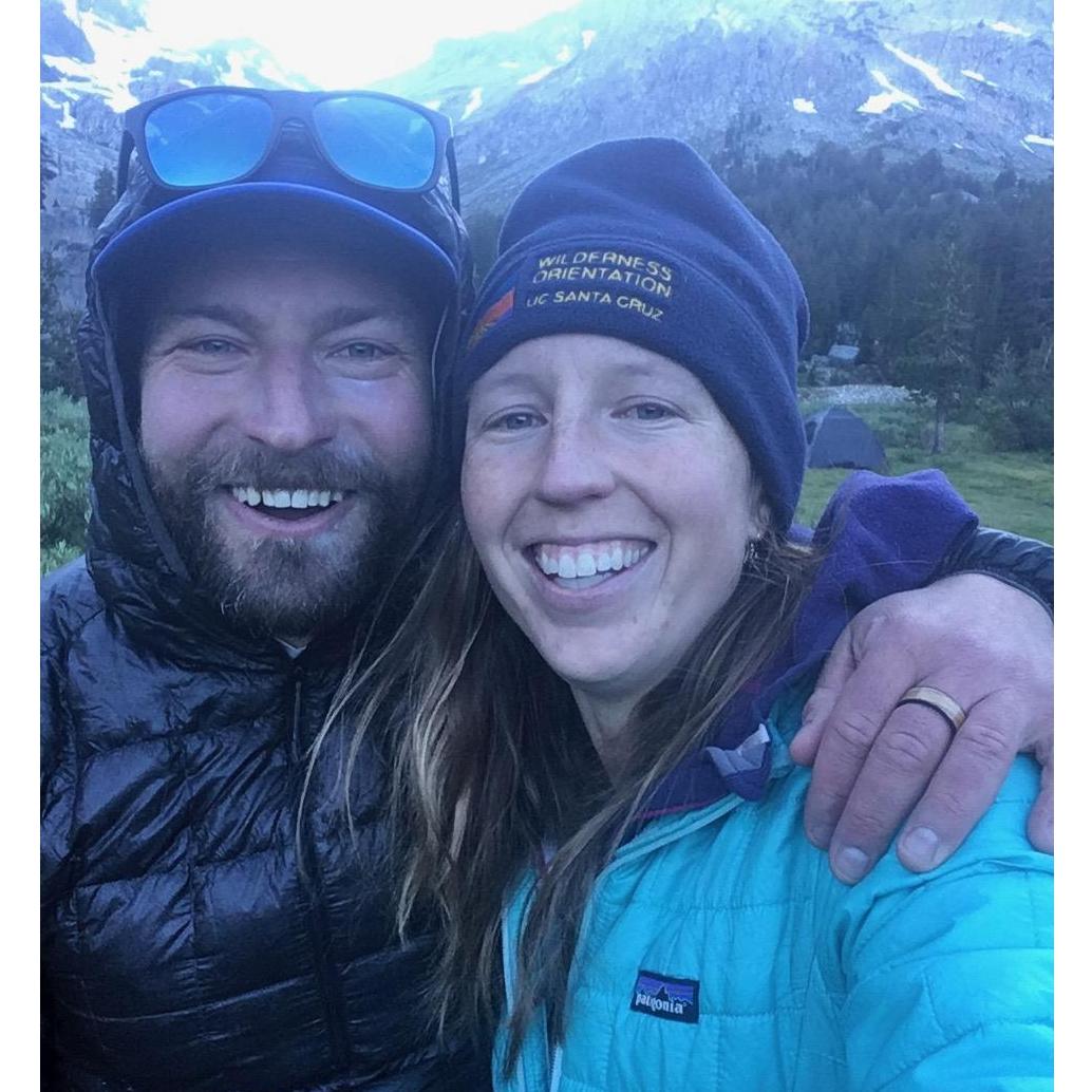 Selfie captured right after Laney proposed to Brett on a backpacking trip at Lake Ediza