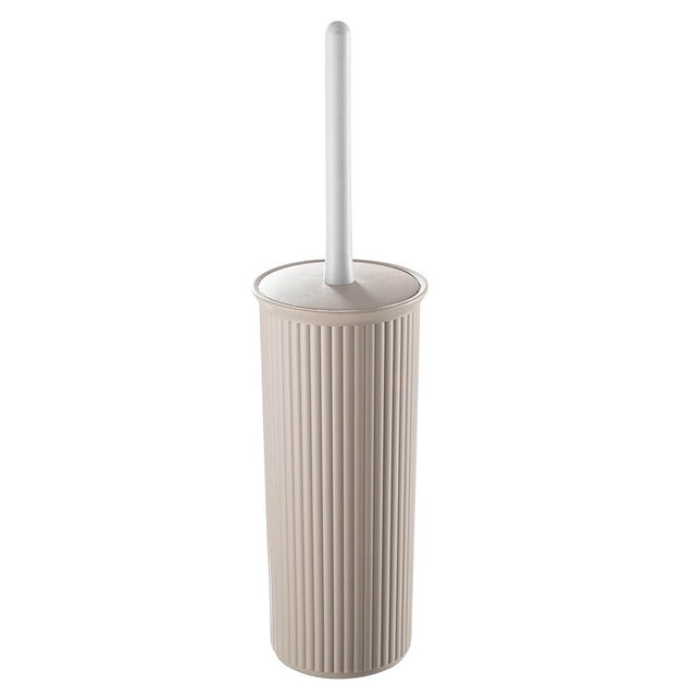 Superio Ribbed Collection - Decorative Plastic Toilet Bowl Brush and Holder Set, Taupe (1 Pack) Cleaner Scrubber for Bathroom
