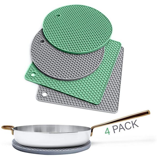 Linda’s Premium Silicone Trivet Mats | Multipurpose Hot Pan Mat | Trivets for Hot Pots and Pans, Drying Mat, Jar Opener | Extra Thick Countertop Mat for Hot Dishes | Non-Slip and Heat Resistant | 4 Pack