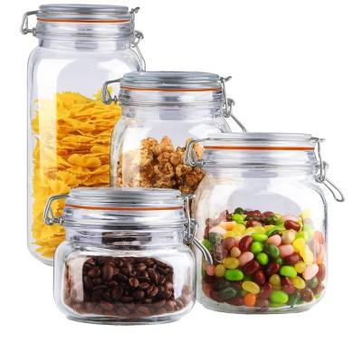 4 Piece Glass Canister Set, Clear