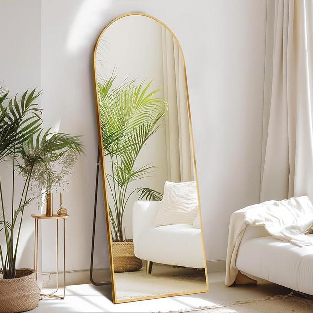 Sweetcrispy 64"x21" Arched Full Length Mirror - Standing or Leaning Full Body Mirror with Aluminum Alloy Thin Frame, Suitable for Bedroom or Cloakroom,Glod