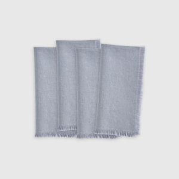European Linen Fringe Napkins (Set of 4) in Blue Fog