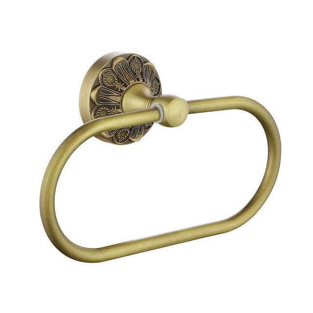 Lucyound Antique Gold Towel Ring, Oval Hand Towel Holder Wall Mount, Vintage Decorative Bathroom Accessories, Brass Petal-Relief Series