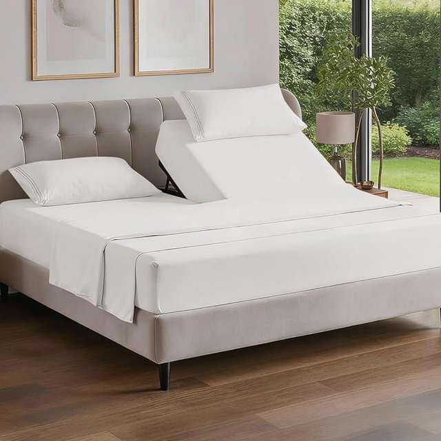 Flex Top Split Head King 4 Piece Sheet Set - Comfy Breathable & Cooling Bed Sheets Set - Hotel Luxury Bedding for Women, Men, Kids, Teens, Boys & Girls - Deep Pockets, Soft, Oeko-Tex - Antique White
