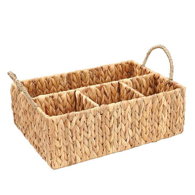 ABEL CRAFTS Wicker Divided Storage Basket Woven Natural Basket Hyacinth for Organizing Bathroom Kitchen Shelves Office Supplies Organization Everyday Wicker Storage Baskets 4 Section Rectangular Tray