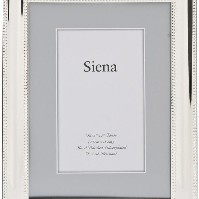 Siena Double Border Bead Silver Picture Frame, Tarnish Resistant Finish, Perfect Photo Frame for any End Table, Credenza, Shelf, or Nightstand, Silver 5x7