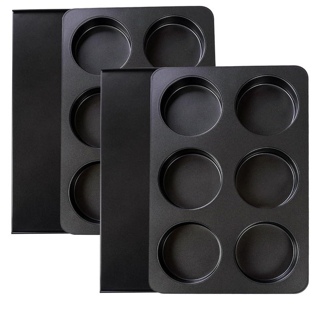 Elesinsoz 2 Pcs Muffin Top Pan with Lid, 3.6 Inch Non-Stick 6 Cup Straight Muffin Pan Cupcake Pan, Hamburger Bun Pan for Baking Egg Sandwich Frittata Cinnamon Roll