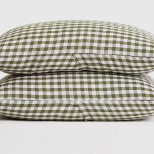 Linen Sham Set in Olive Gingham