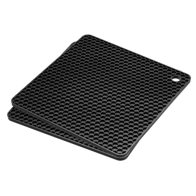 Unique Bargains Silicone Heat Resistant Non-Slip Drying Mat Trivet Mats Black 2 Pcs