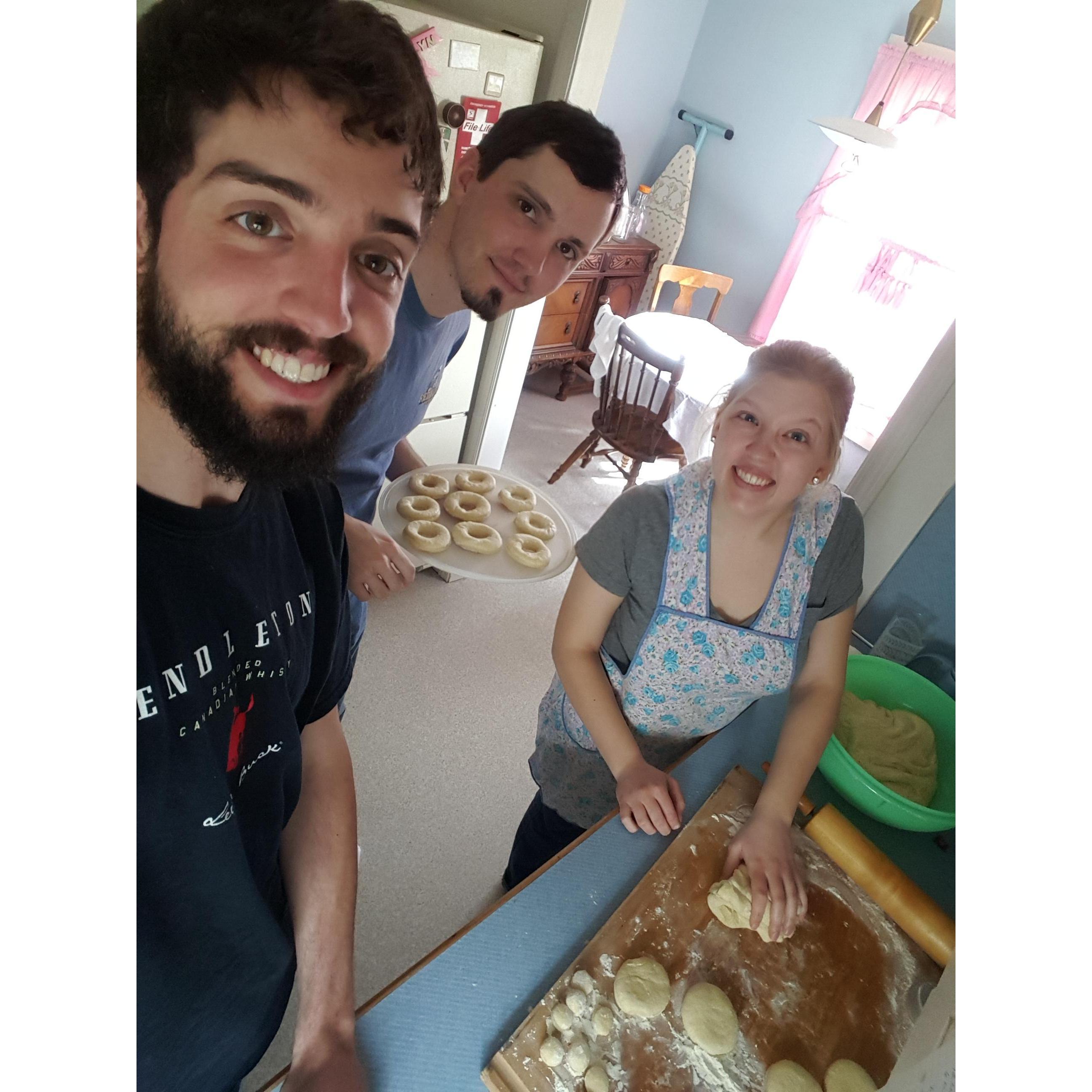 Making donuts at Nicolas' Grandma's house, with his brother Cory