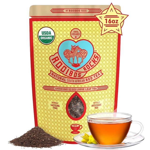 Naturally Sweet Organic Rooibos Tea Loose Leaf - 16 oz Premium Rooibos Loose Leaf Tea – Caffeine Free & Sugar Free Red Rooibos Tea - No Bitter Aftertaste and Rich in Antioxidants - Loose Leaf Rooibos