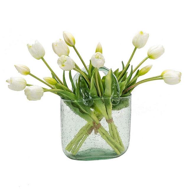 DUYONE 15pcs Artificial Tulips Flowers, Real Touch Latex Bouquet, Fake Tulips for Office Wedding Party Home Kitchen Garden Decoration(White,15pcs)