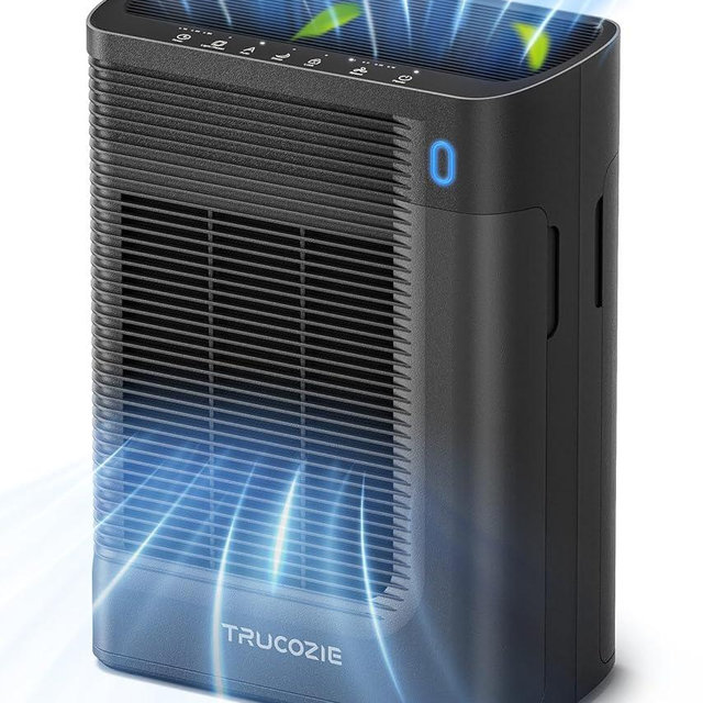 Trucozie Air Purifier for Home Large Room Bedroom Up to 1937 Ft² in 1 Hr With Double-sided Air Inlet, Air Quality and Light Sensors, HEPA Sleep Mode for Allergies, Dust, Pollen, Pet Hair, Black