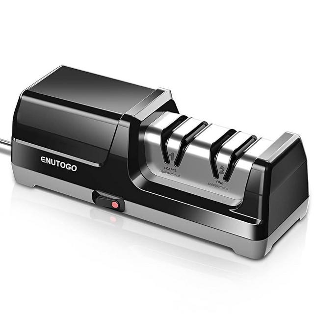 Enutogo Electric Knife Sharpener, Professional 2-Stages Knife Sharpeners with Diamond Abrasives for 20-Degree Straight Edge, Knife Sharpener for Kitchen Knives with Sharpening and Polishing, Black