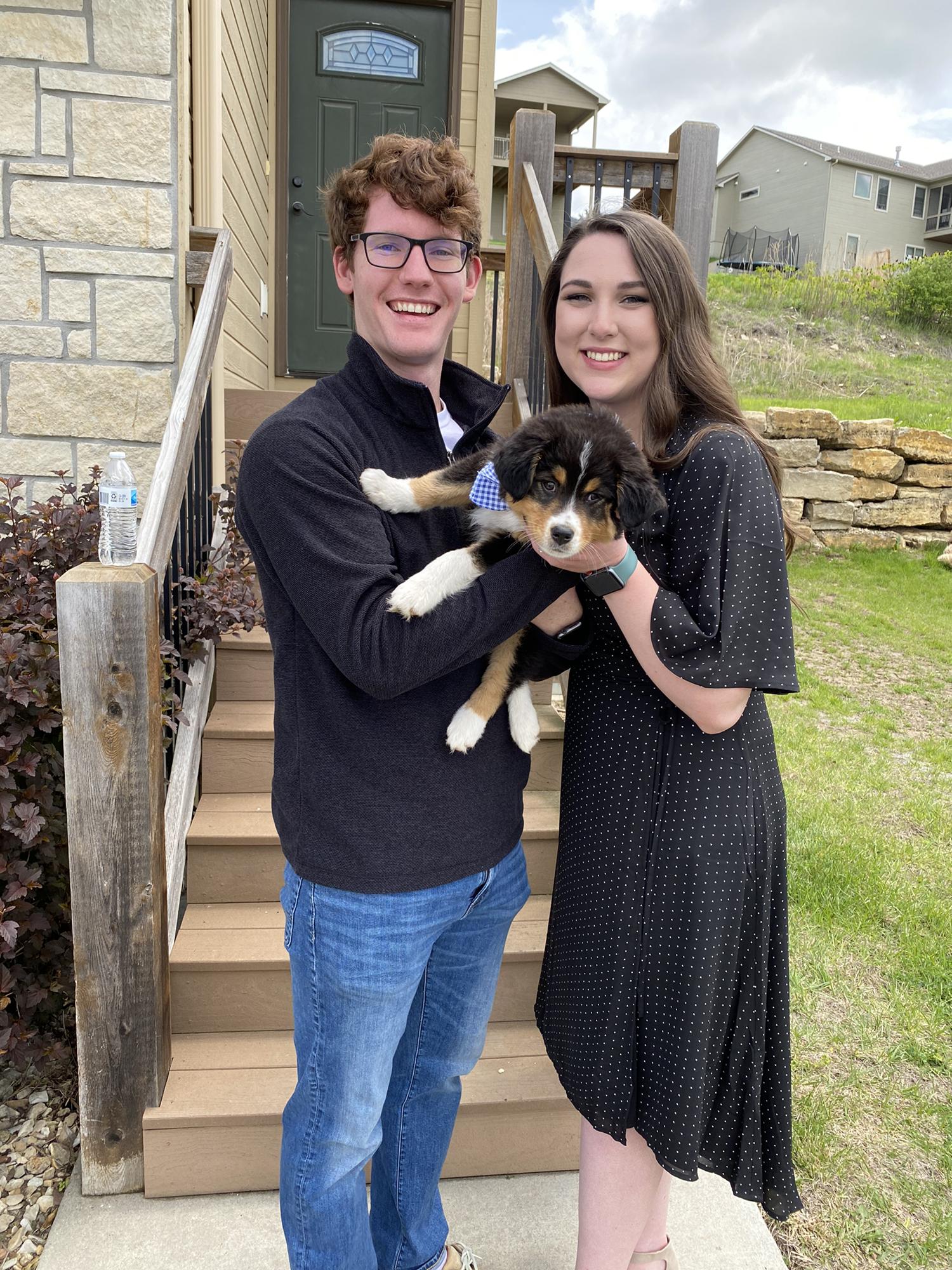 Graduation! With our puppy, Kona.