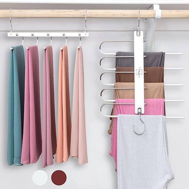 MORALVE Pants Hangers Space Saving - 2 Pack Wood Scarf Hangers for Closet Organizer - Jean Hangers Scarf Holder Closet Space Saving Hangers - Pants Rack Leggings Hanger Space Saver Closet Organization