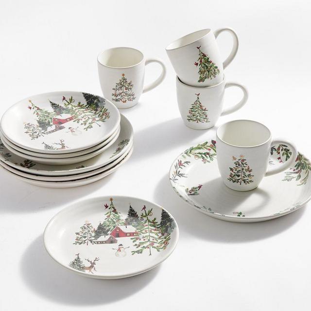 Christmas in the Country 12-Piece Stoneware Dinnerware Set