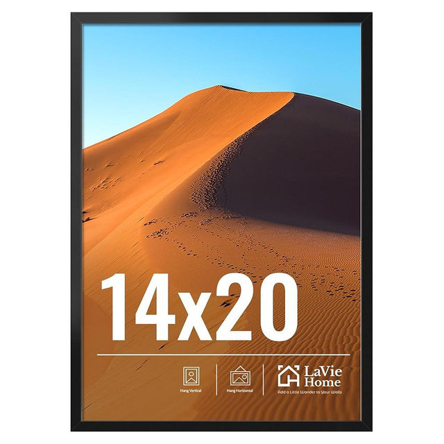 LaVie Home 14x20 Picture Frame for Wall Display, 14x20 Black Picture Frame with HD Plexiglas, 14 x 20 Poster Frame 1 Pack, Display Frame for Vertical or Horizontal, Classic Collection