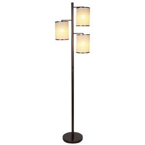 Brightech Liam LED Floor Lamp-Tall Pole Industrial Standing 3 Way Tree Lamp with 3 Decorative Cylindrical Lantern Style Lamp Shades- Classy & Contemporary for Living Room, Office, Bedroom - Bronze
