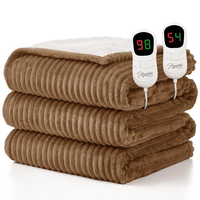 Homemate Electric Heated Blanket Queen Size - 84"x90" Heating Blanket Queen Size Dual Control 1/2/4/6/8 Hours Auto-Off 10 Heat Level Over-Heat Protection Soft Flannel Sherpa ETL Certification