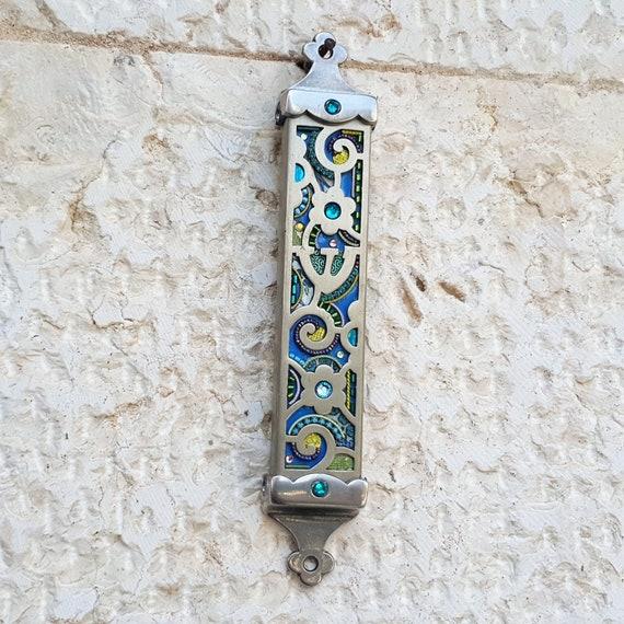 Mezuzah Door Case, Floral Home Decor, Judaica, Laser Cut Swarovski Crystal Scroll Case Mezuzah for Door, Jewish Wedding Gift