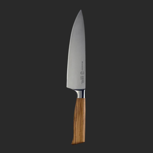 Messermeister Oliva Elite Stealth 8” Chef’s Knife - Fine German Steel Alloy Blade & Natural Mediterranean Olive Wood Handle - Rust Resistant & Easy to Maintain