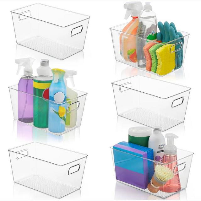 FairHome Set of 6 Clear Plastic Storage Bins With Handles, Containers To Organize Pantry, Fridge, Cabinet, Kitchen, Countertop, Closet, Cupboard, Home Organization and Storage
