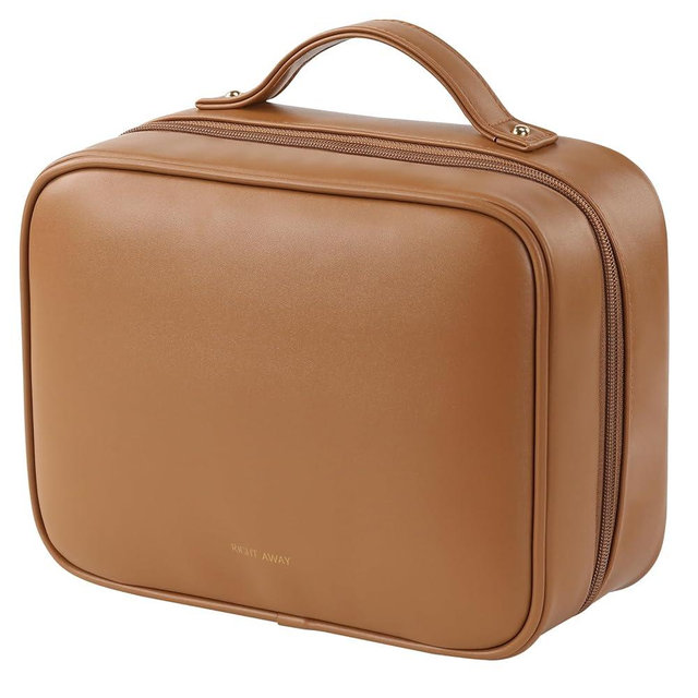 RIGHT AWAY Travel Toiletry Bag for Women, Makeup Bag& Cases, Waterproof Makeup Organizer Cosmetic Bag with Compartments,Portable Make Up Bag for Travel Size Toiletries,Skincare,Brushes Set,Brown