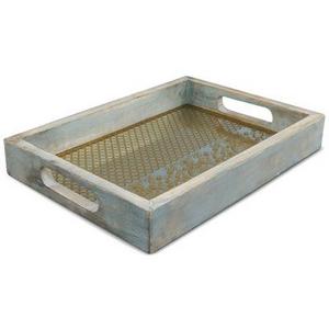 Thirstystone serves an intriguing mix of moods in this handled tray's mirrored base overlaid with gold-tone brocade and bound by gray-washed wood.