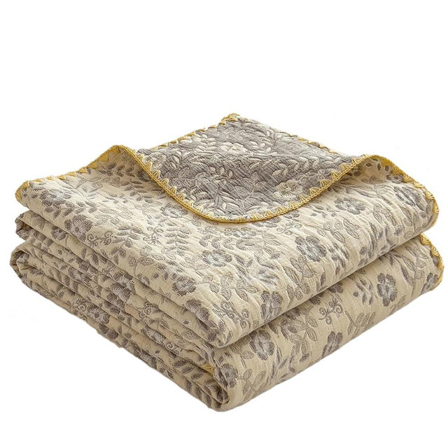 ITFRO Summer Muslin Throw Blanket 100% Cotton 3-Layer Lightweight Breathable Gauze Blanket Soft Reversible Flower Throw for Couch Sofa Cozy All Season Blanket 80"x90" (Flower Yellow, 80"×90")