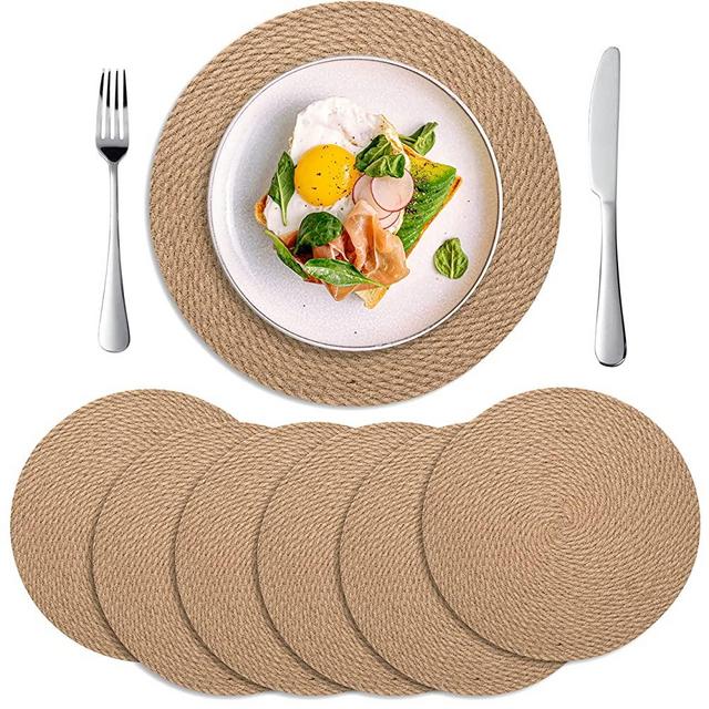Round Jute Placemats, 13.8" Woven Braided Place Mats, Natural Farmhouse Table Placemats for Dining Table