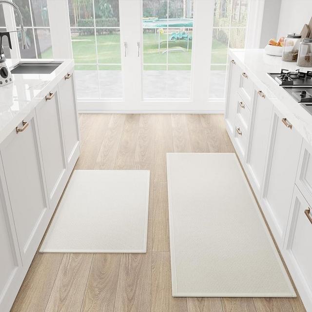 SUMLANS Kitchen Mat Set of 2 PCS, Cushioned Non Slip Rugs for Kitchen Floor, Absorbent Runner Comfort Standing Mats Washable for Kitchen, Office, Home, 17.3"x47"+17.3"x30" (White)