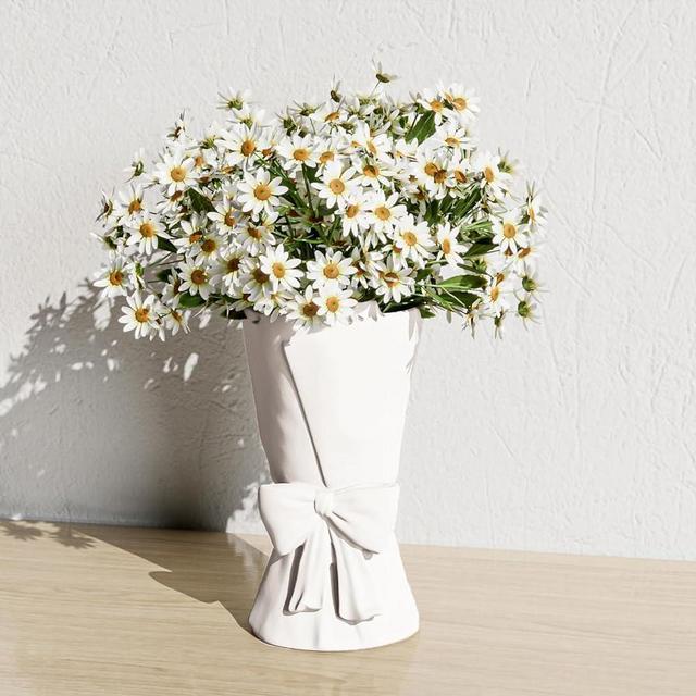 Relexome White Ceramic Vase for Home Decor 9.64'' Large Tall Flower Vase for Bouquet Modern Cute Decorative Vase for Dried Flowers Pampas Branches Abstract Unique Vase for Living Room Table Decor