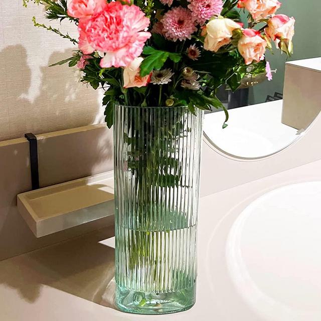 Clear Vase 11 Inches in Height, Large Glass Vase for Pampas Grass and Flowers, Wide Mouth Triangles Vase Home Decor, Centerpieces Decoration for Living Room, Bedroom, Table