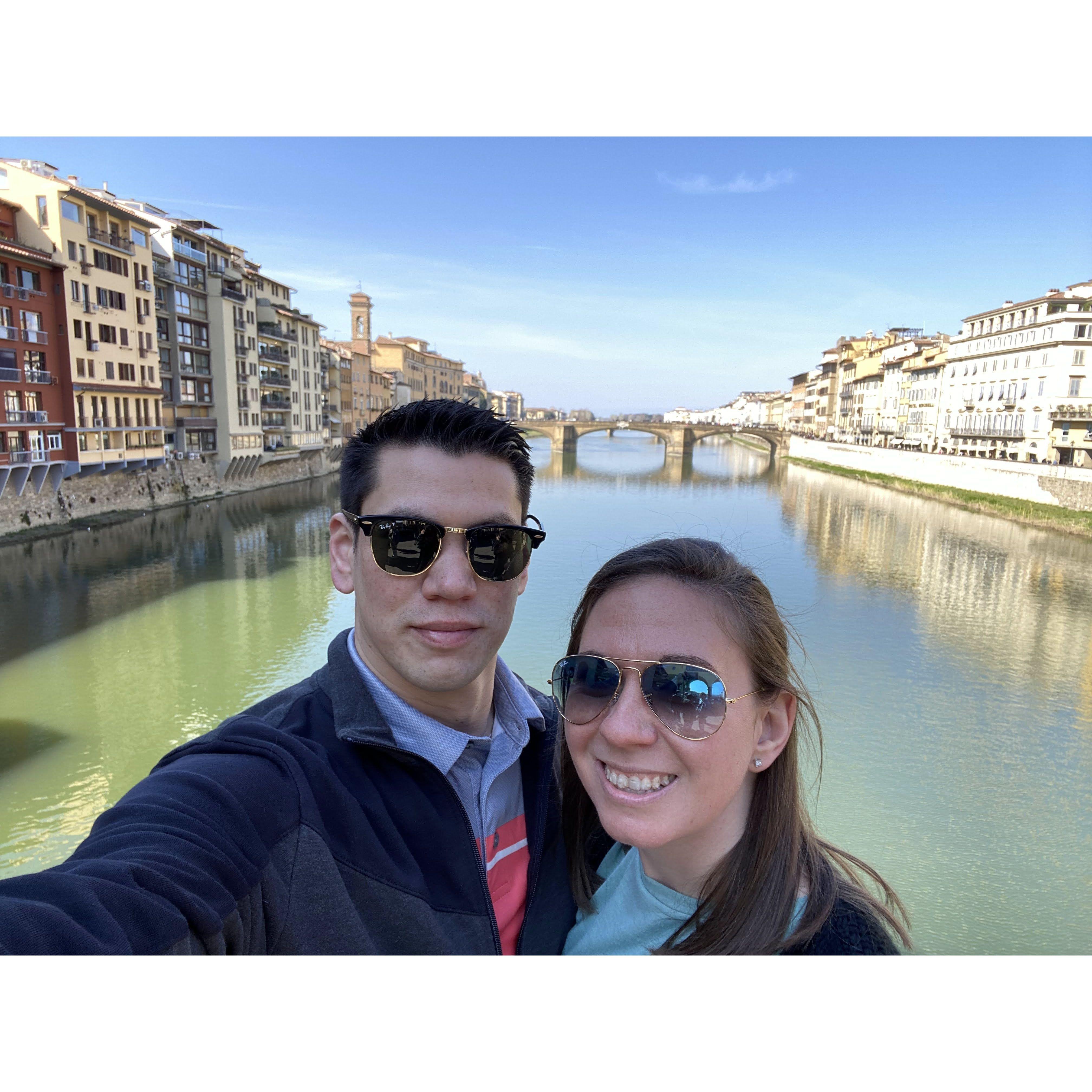 A picture in Florence with the bridge Nathanael proposed on the next night. 