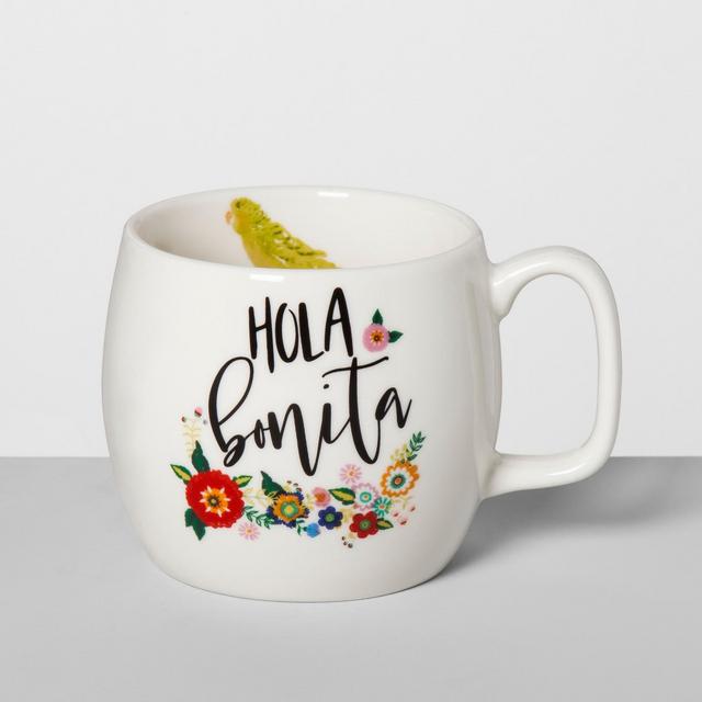 16oz Stoneware Hola Bonita Floral Mug White - Opalhouse™