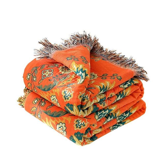 Boho Throw Blanket for Bed - 100% Cotton Ultra Soft Rustic Quilt - Floral Printed Farmhouse Decor Bed Blankets,60"×80" All Season Rustic Throw for Sofa Couch Chair