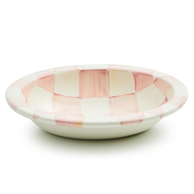 MACKENZIE-CHILDS Enamel Soap Dish, Decorative Soap Holder for Bathroom or Kitchen, Pink-and-White Rosy Check