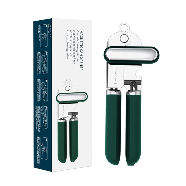 KITCHENDAO Manual Can Opener, Super Sharp Sandvik 12C27 Blade, Handheld Can Opener with Magnet, Smooth Edge Cut, Soft Grip, Oversized Knob for Seniors & Arthritis, Easy to Use, Green