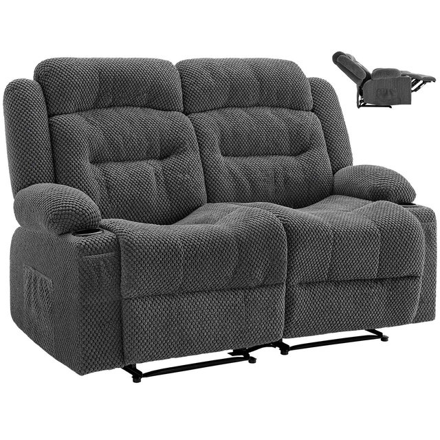 VEVOR Loveseat Recliner Sofa, Manual Reclining Couch with Heating and Massage, Soft Corduroy Recliner Sofa with USB Ports, Cup Holders ,Grey