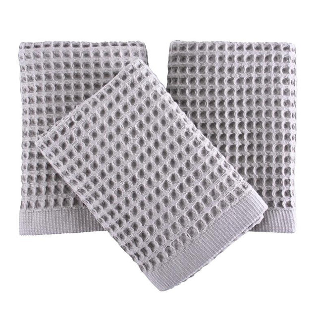 Turkish Cotton Waffle Hand Towels Set - Gray