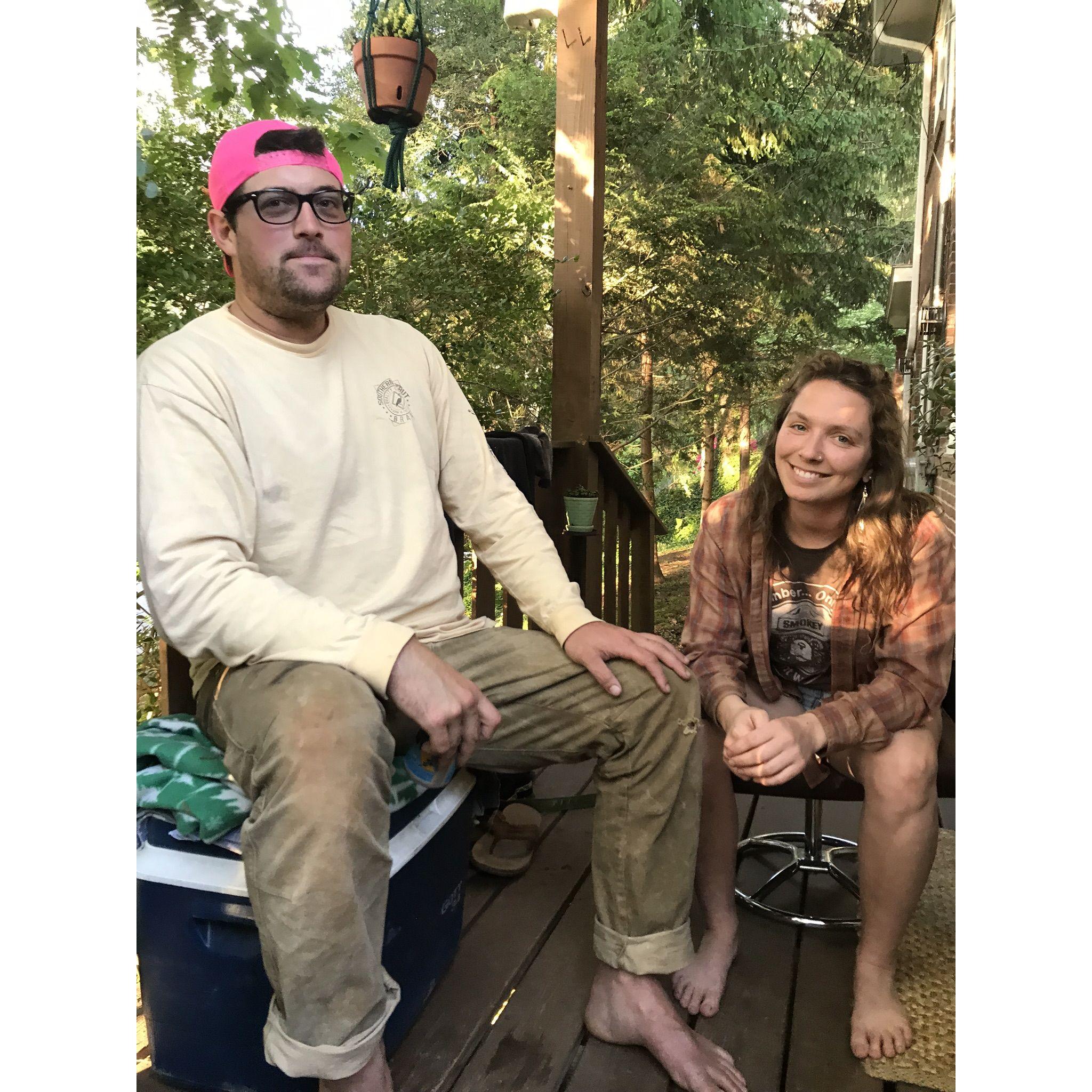 On the porch of our first apartment