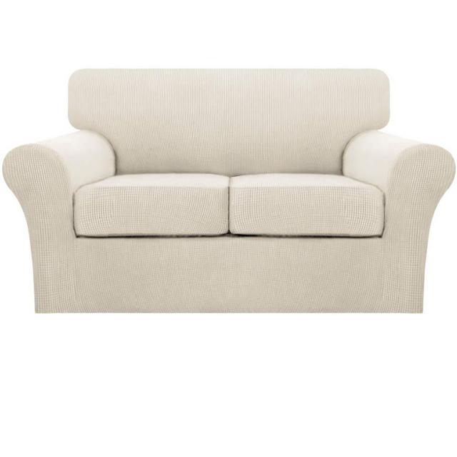 Turquoize 3 Piece Sofa Covers Stretch Couch Covers for 2 Cushion Couch Sofa Covers for Living Room Sofa Slipcover(1 Base Cover Plus 2 Individual Cushion Covers) Thick Fabric(Medium Sofa,BiscottiBeige)