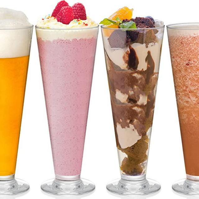 TOPZEA 4 Pack Tall Beer Glass, 13.5oz Milkshake Glasses Old Fashioned Juice Soda Glass Bar Cocktail Glasses Pilsner Craft Beer Glasses, Footed Sundae Cup Beverage Glasses for Tropical Drinks, Parfait