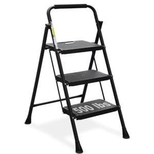HBTower Step Ladder, Folding Step Stool with Wide Anti-Slip Pedal, Sturdy Steel Ladder, Convenient Handrail, Lightweight, Portable Steel Step Stool