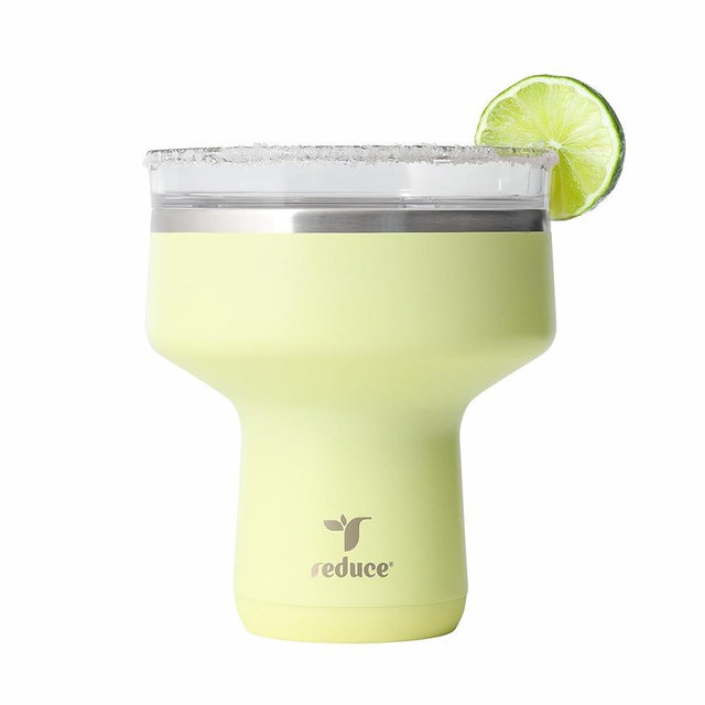 REDUCE Saltini 16 oz Cocktail Tumbler - Insulated Margarita Tumbler with Lid - Keeps Drinks Cold for 10 Hours - 360 Sippable Martini Glass Alternative - Shatterproof, Perfect for Parties - Lemon Luau