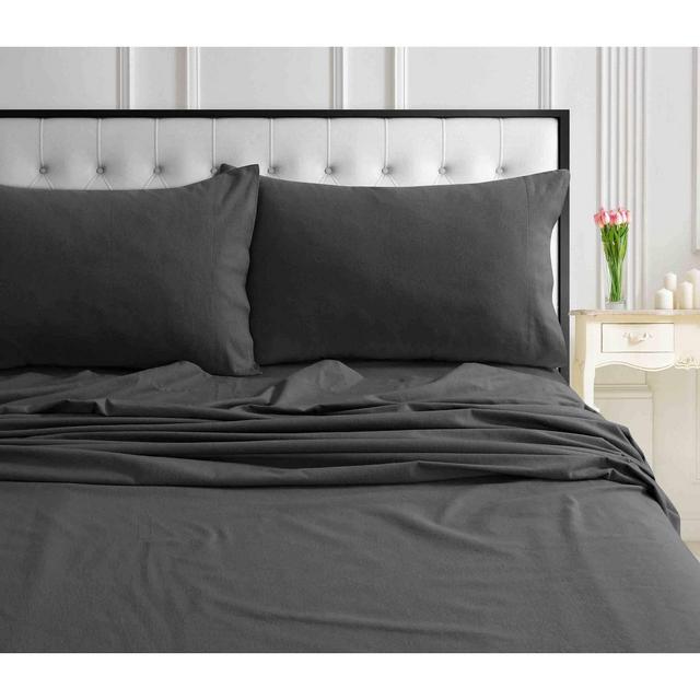 Queen Solid Extra Deep Pocket Ultra Soft Flannel Sheet Set Arctic Gray - Tribeca Living