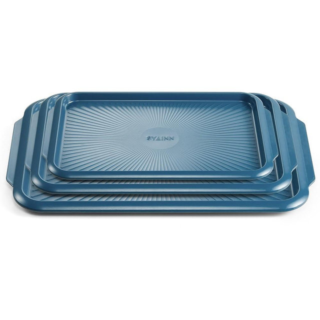 Absorated SYAINN Non-stick Ceramic Baking Sheet Set, Pack of 3 - Aluminum Steel Cookie Sheets for Baking - Includes Half/Quarter/Jelly Roll Pans - Warp Resistant, Toxic, PTFE & PFOA Free - Blue