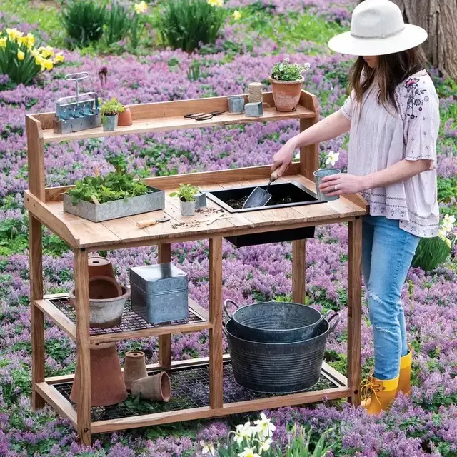 Dynamic Acacia Potting Bench with Soil Reservoir